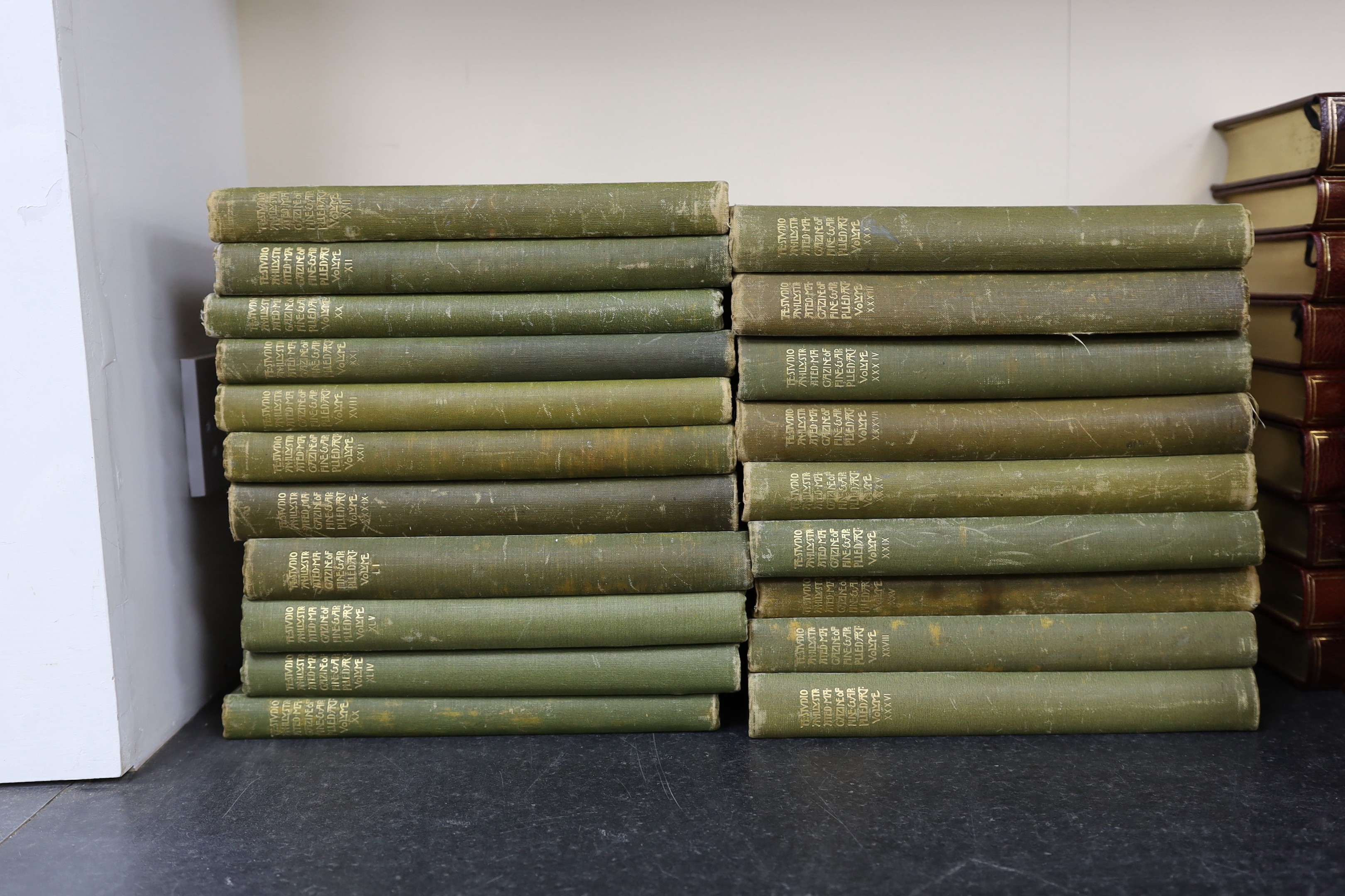 The Studio - the following bound vols (publisher's cloth): 12, 17, 18, 20 - 22, 25, 29, 30, 33-37, 39, 44, 45 and 51 (1898-1911); together with loose monthly issues (original wrappers): 1906-1956, 72 various